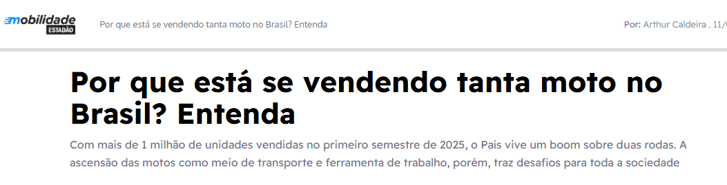 Crescimento da frota de motos no Brasil
